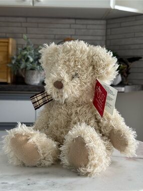 RUSS Cream Plush Teddy Bear Stuffed Animal with Plaid Ribbon
